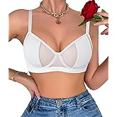 Avidlove Minimizer Bras for Women Sexy Lace Mesh Bra Deep V Bra Unlined Underwire Brassiere See Through