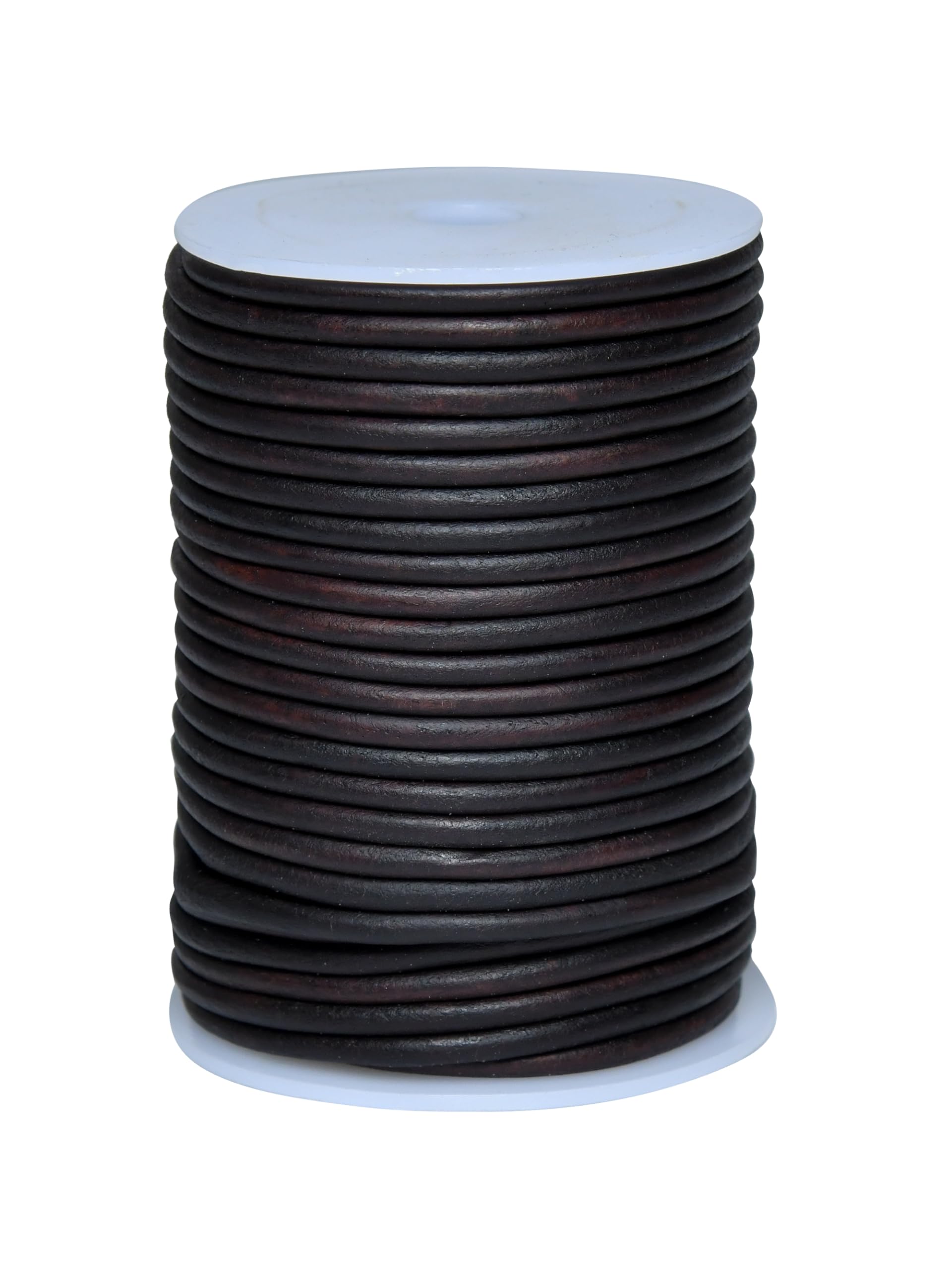 Cords Essentials Round Leather String Cord 4mm Distressed Dark Brown 10 Meters