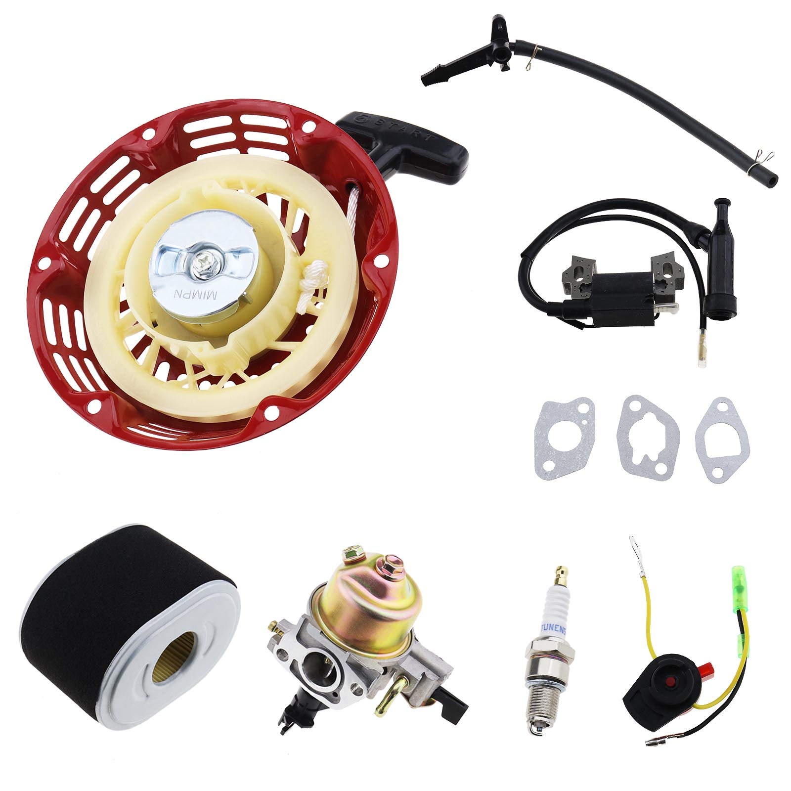 EMSea Carburetor Service Kit, Compatible with Honda GX140 GX160 GX200 (Carburetor, Gaskets, Recoil Starter, Ignition Coil, Spark Plug, Air Filter and Stop Switch)