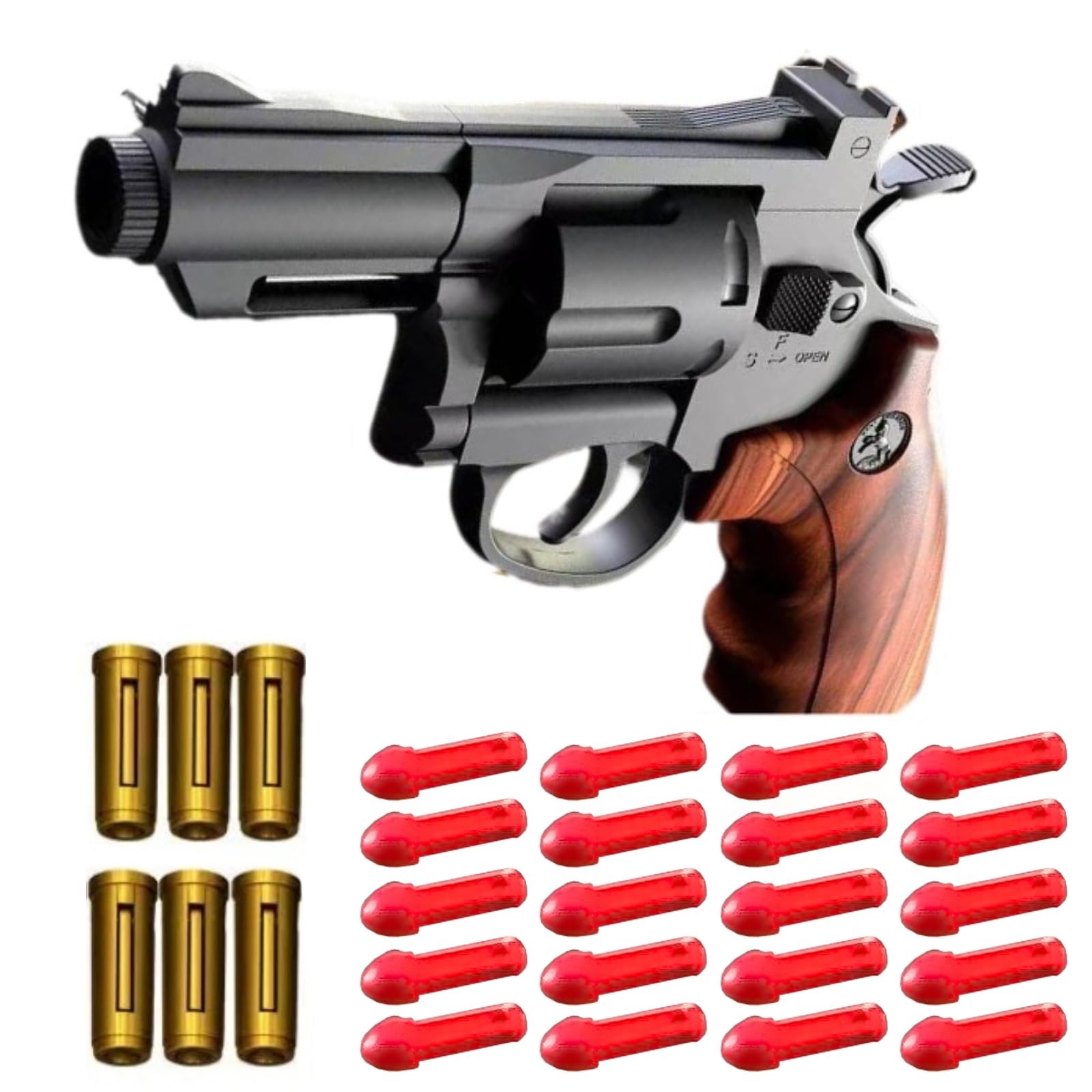 18pcs Foam Toy Gun Set, Revolver Toy Pistol, Comes with Soft Bullets and Shells, Safe Realistic Foam Gun Model Revolver, suitable as a birthday gift for boys (Wood grain)