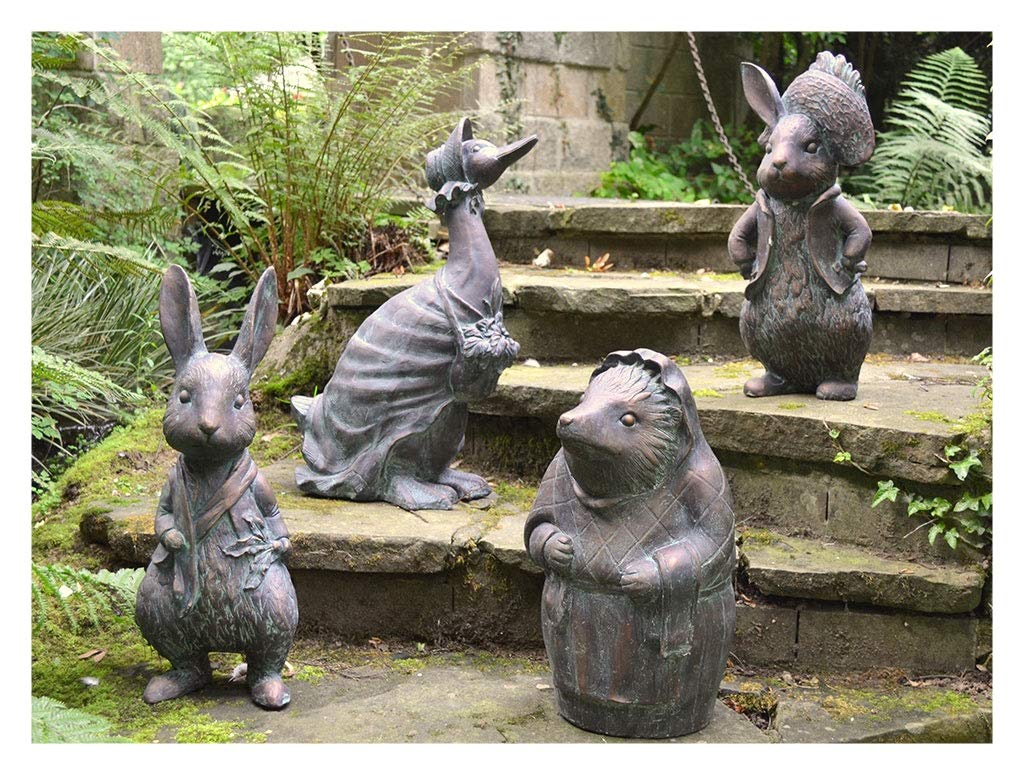 Fandg Supplies Superb Set Of 4 Beatrix Potter Garden Sculptures Statues Of Peter Rabbit Benjamin Bunny Mrs Tiggy Winkle And Jemima Puddle Duck Hand Finished With An Aged Verde Finish Buy Online In