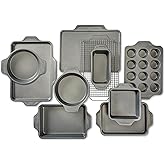 All-Clad Pro-Release Nonstick Bakeware Set 10 Piece Oven Safe 450F Half Sheet, Cookie Sheet, Muffin Pan, Cooling & Baking Rack, Round Cake Pan, Loaf Pan, Baking Pan Grey