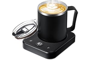 Waipfaru Coffee Warmer & Mug Set for Desk, Heated Cup With Auto Shut Off, Electric Self Heating & 3 Temperature Control Smart Mug for Office, Home and Travel, Black