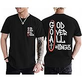 Lytiarul Christian God Over All Things Shirt for Men Jesus Religious Shirts Faith Bible Verse Tshirt Cross Graphic Tee Top