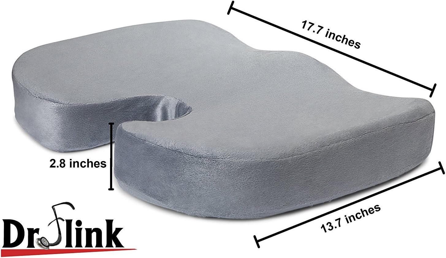 Dr. Flink Tailbone Seat Cushion - Pain Relief Chair Pillow, Cool Gel-Enhanced 100% Memory Foam, Orthopedic & Quality Comfort | Support & Relives Back & Sciatica, for Car, Truck, Home, and Office: Home & Kitchen