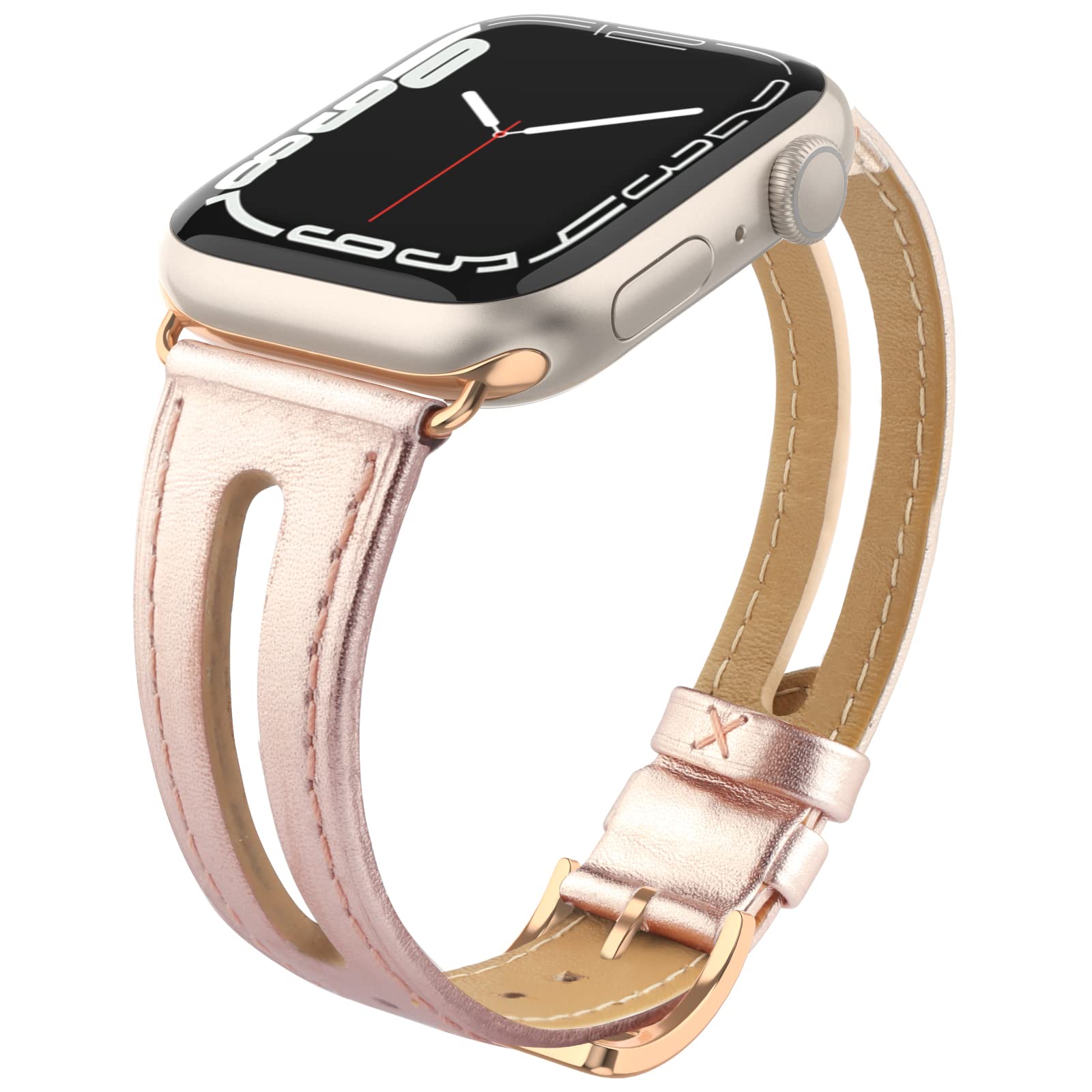 Tuocal Genuine Leather strap Compatible with Apple Watch strap 38mm 40mm 41mm 42mm(Series 10), Leather Slim Replacement Bracelet Strap Women Men for iWatch Series 10 9 8 7 6 5 4 3 2 1 SE