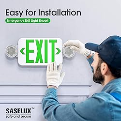 SASELUX Green Led Exit Sign Emergency Light Combo