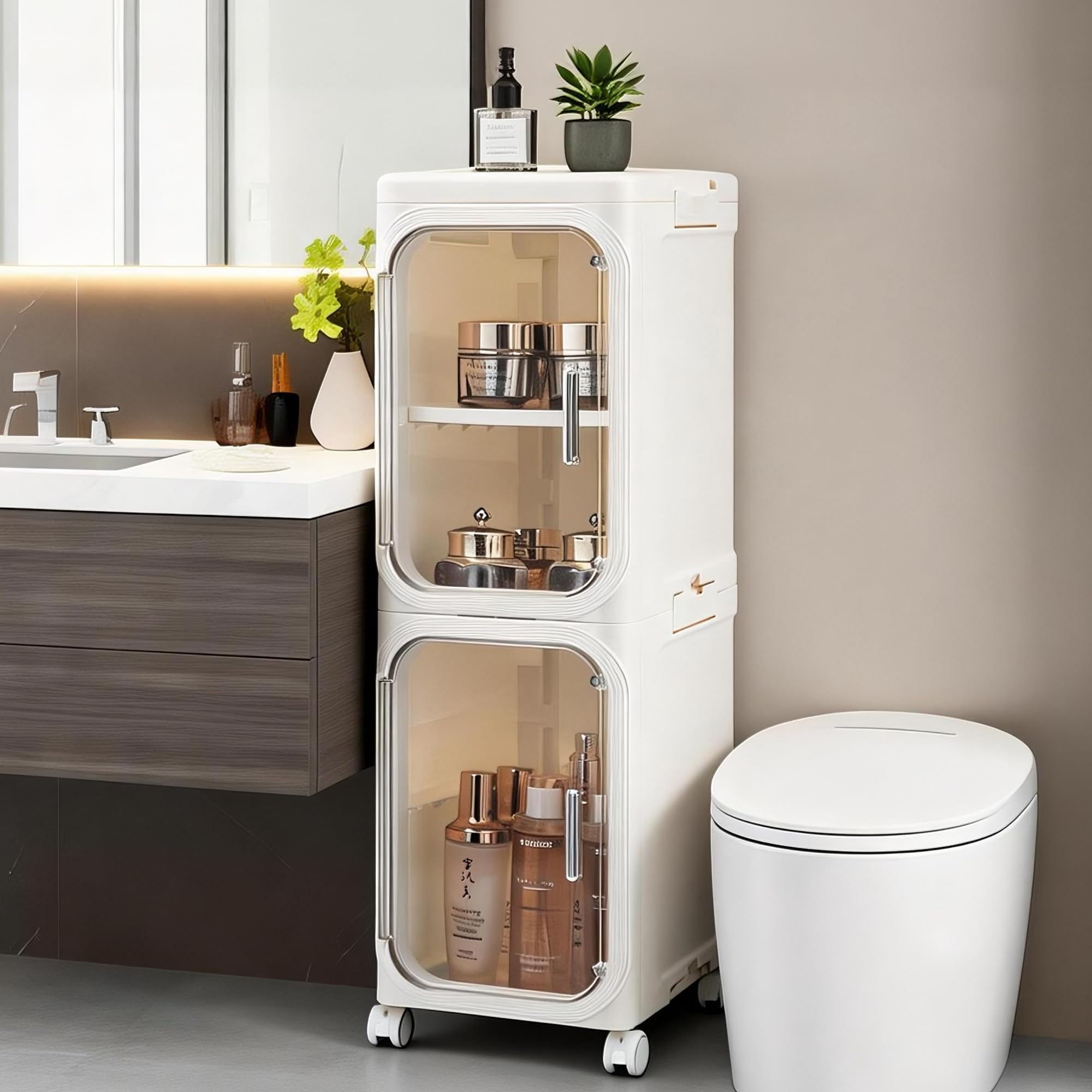 Photo 1 of ***ONLY ONE TRAY IN BOX,SELLING FOR PARTS, FINAL SALE***
Lifelongpal 2-Tier Narrow Bathroom Storage Cabinet with Wheels, Plastic Slim Organizer with Adjustable Shelves for Small Spaces,Bathroom, Kitchen, Laundry,Milky White***ONLY ONE TRAY IN BOX,SELLING 