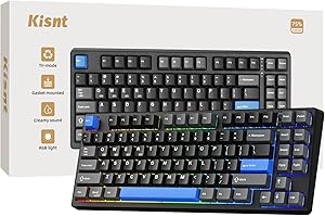 Kisnt Wireless Mechanical Keyboard,Gasket Mounted with Creamy Sound,Bluetooth/2.4GHz/USB-C,Custom Hot Swappable,RGB Backlit,75% Compact Layout for Gaming/Typing/Win/Mac/PC(Textured Black,Linear Switch