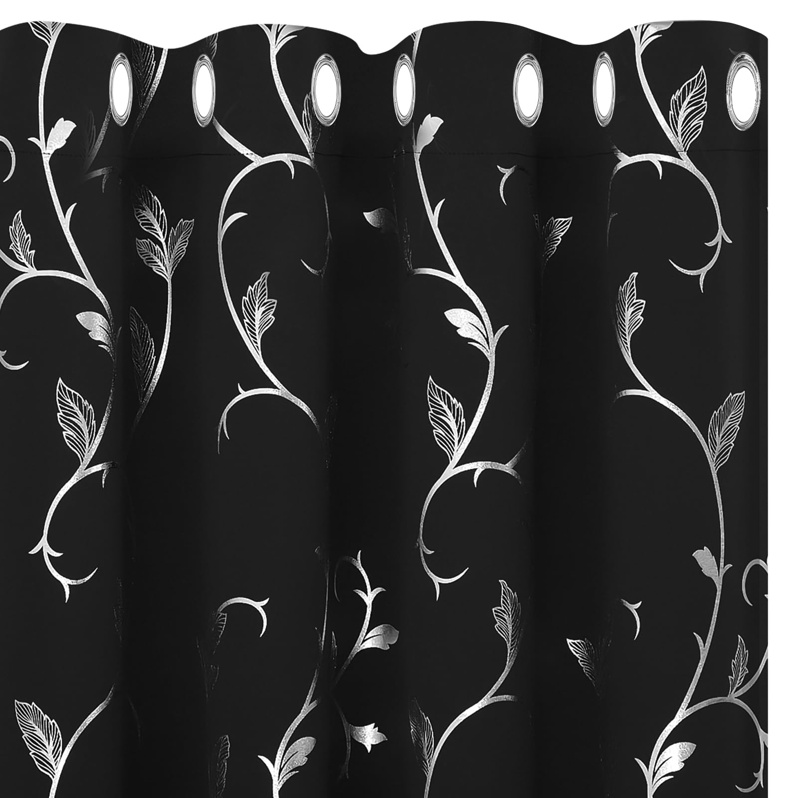 BUHUA Set of 2 Blackout Curtains, Opaque Curtains, Room Darkening with Eyelets, Thermal Curtain, Eyelet Curtain, Blackout Curtains for Bedroom, Living Room, 229 x 117 cm, Black