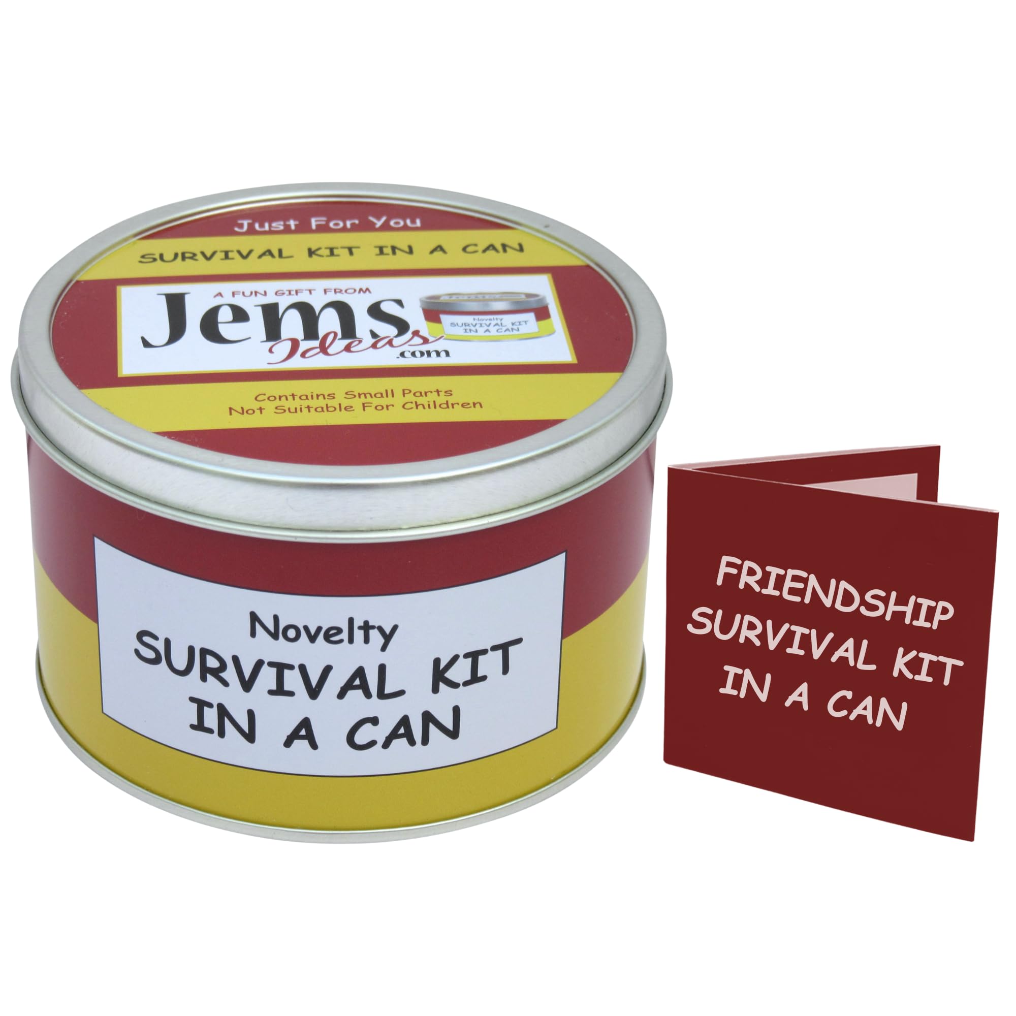 Survival Kit In A Can Friendship Funny Gift for Best Friend – Unique Keepsake for Birthday, Christmas, Thank You, Just Because – Quirky Present for Him or Her (Red/Yellow)