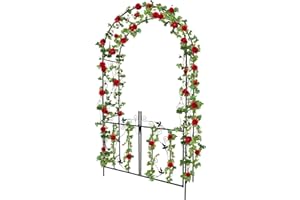 Kalolary Garden Arch with Gate, Heavy Duty Metal Butterfly Garden Arbor for Climbing Plant Metal Raised Bed Rose Vines Climbi
