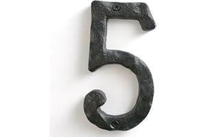 NACH House Numbers for Outside, 5.5 inch Black Address Numbers for House - Number 5 - Rustic Numbers for Outside with Mounting Hardware