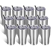 VEGOND 20oz Tumbler Stainless Steel Tumbler Cup with Lid And Straw Vacuum Insulated Double Wall Travel Coffee Mug(Stainless 12 Pack)