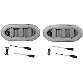 INTEX Mariner 4-Person Inflatable Fishing Boat Set w/Oars and Pump, 2-Pack | 68376EP - Portable River Raft with Heavy-Duty Floor and High-Output Hand Pump, 10ft 9in x 4ft 9in