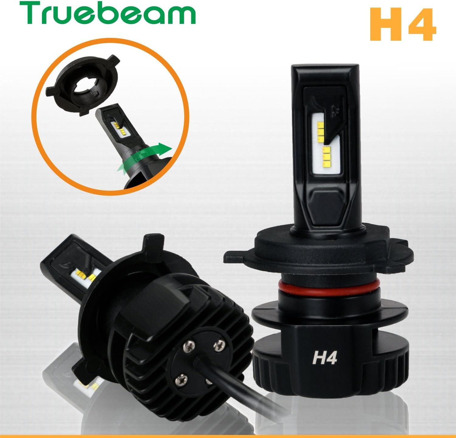 Truebeam LED Headlight Bulbs H4 All-in-One 60W Conversion Kit Headlamp 6000k Cool White Dual High/Low Beam 2 Year Warranty IP68 (H4（9003）) [Energy Class A+++]