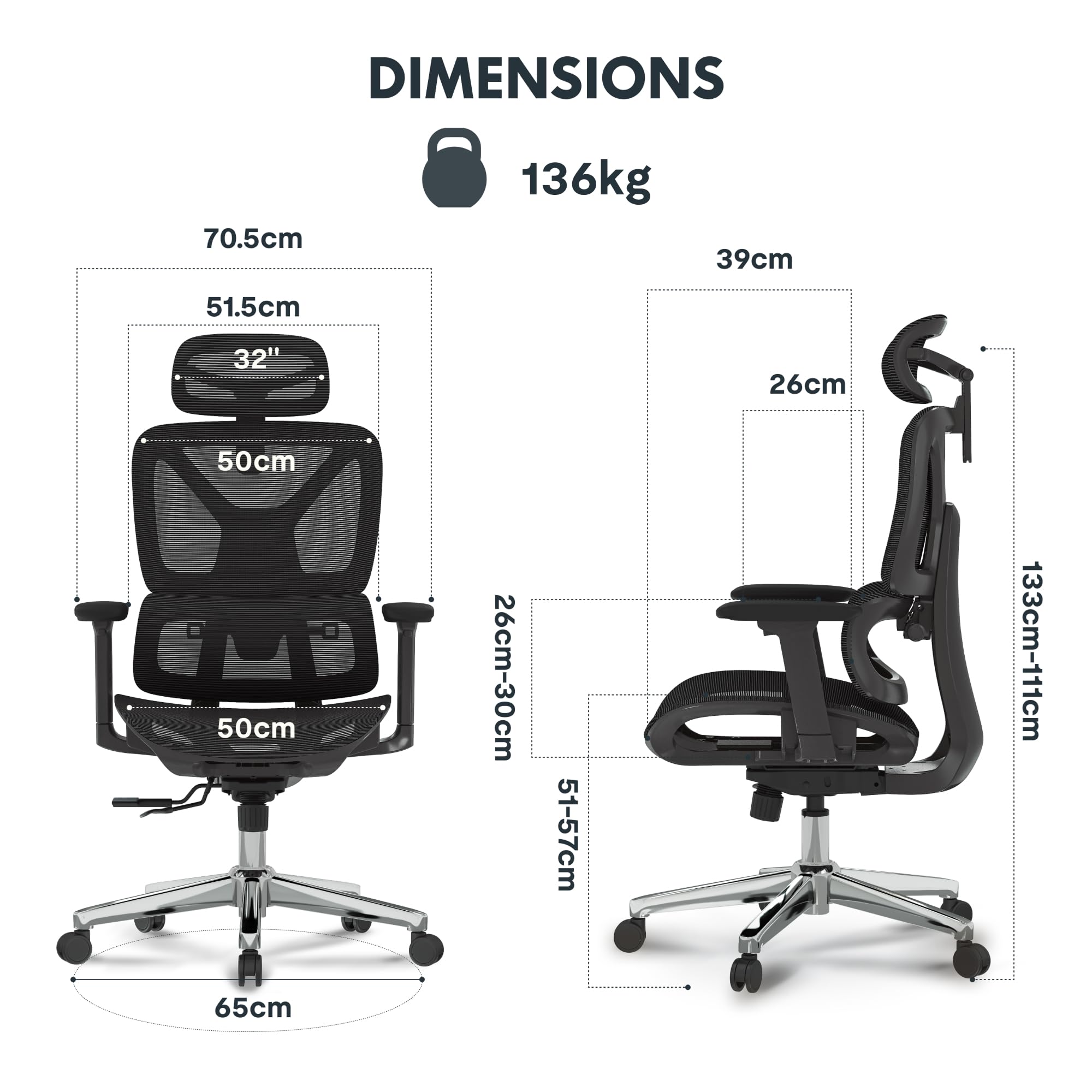 FLEXISPOT Ergonomischer Bürostuhl Schreibtischstuhl, 3D-Armlehnen, 3D-Kopfstütze, 5D-verstellbare Rückenlehne, Atmungsaktiver Sitz Belastbar bis 136 kg Arbeitsstuhl, ErgoX, Schwarz 2