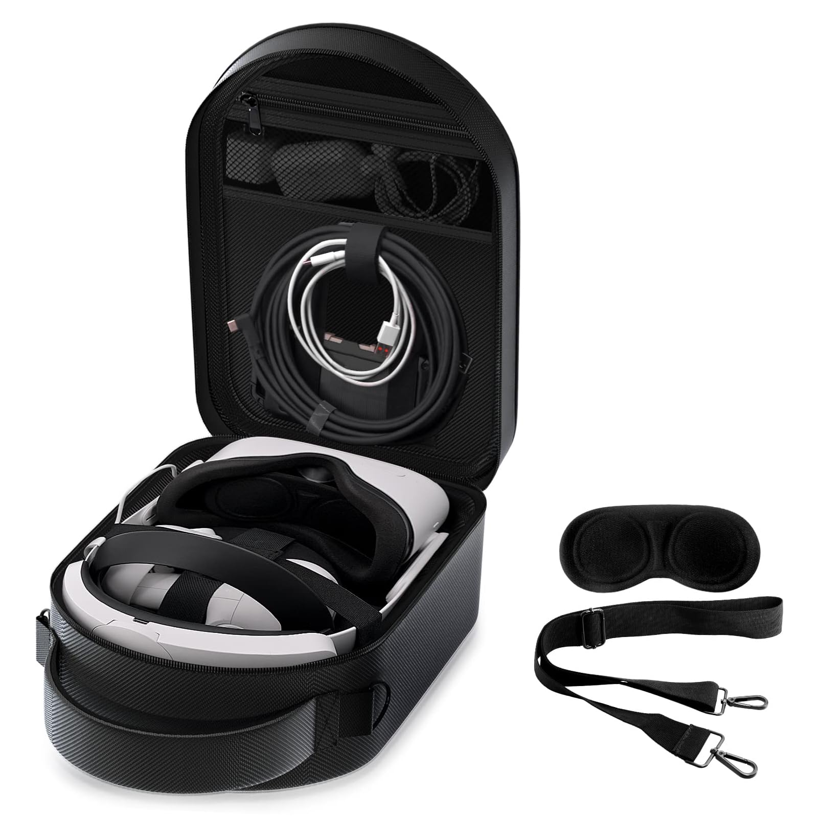 TOENNESEN Hard Carrying Case for Meta Quest 3/Oculus Quest 2/Vision Pro VR Headset with Elite Strap, Touch Controllers & Other Accessories, with Strap & Lens Protector, for Travel and Home Storage