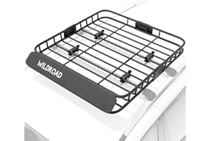 WILDROAD Roof Rack Cargo Basket, Upgraded 4” Fence Car Roof Basket, 43"x 39"x 4" Universal Car Top Luggage Holder Carrier Basket Fits for SUV Truck Cars