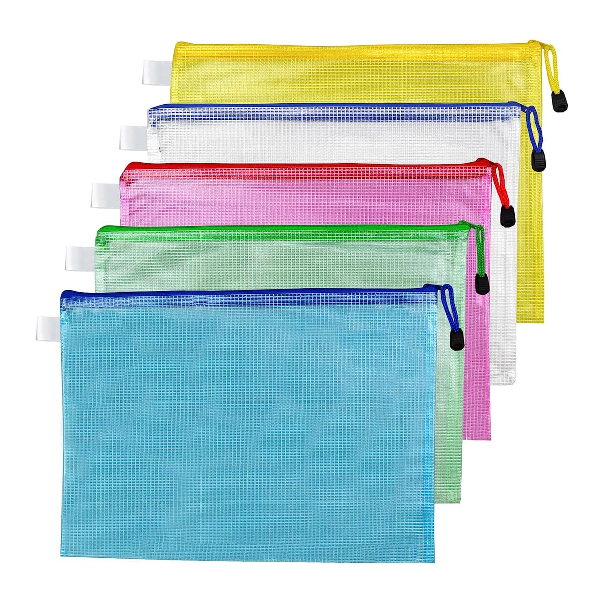 Tabanzhe A5 Zip Mesh File Pouch, Waterproof File Organiser - Set of 5, Thickened Plastic Wallet with Zipper, Suitable for Storage, Office, School and Travelling Items Organisation