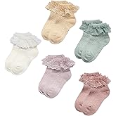 Durio 5 Pairs Baby Girl Socks - Cute Frilly Ruffle Socks for Girls 0-5T, Breathable Lace Ankle Sock for Newborn to Toddler