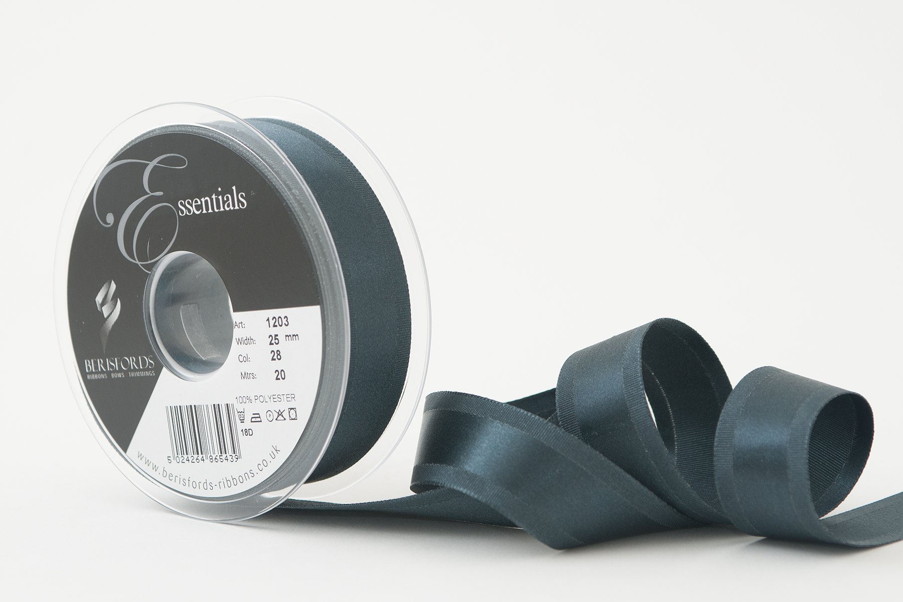 Berisfords Grace Ribbon, Polyester, Wardle Grey, 25 mm