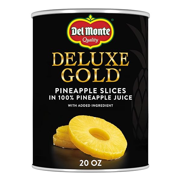 DEL MONTE DELUXE GOLD PINEAPPLE SLICES IN 100% PINEAPPLE JUICE, 20 OZ CAN, CANNED FRUIT