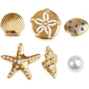 Foreslad Gold-Toned Shoe Charms | Shell & Starfish DIY Charms for Women Girl,6Pcs Gold sandal charms