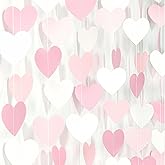 Pink-White Girls Birthday Party-Decorations Heart-Garland - 52Ft Valentines Day Proposal Galentines Wedding Paper Streamers Banner,Baby Bridal Shower Engagement Bachelorette Decor Lasting Surprise