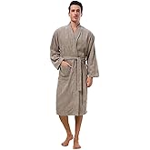 SIORO Men's Terry Cotton Robe, Absorbent Kimono Towel Bathrobe for Spa and Hotel, Soft Shower Calf Length Cloth with Pockets