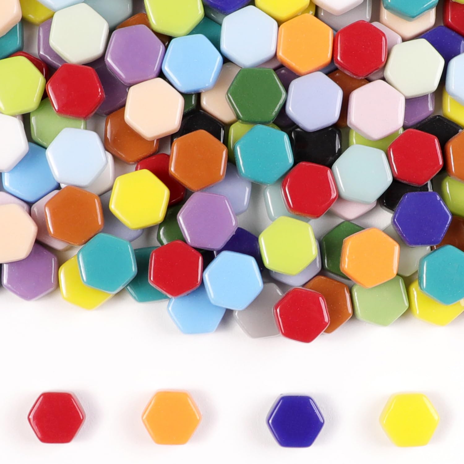 Photo 1 of 1 LB Mixed Shapes Glass Mosaic Tiles for Crafts Bulk, Colorful Opaque Recycle Glass Pieces for Mosaic Projects, Home Decoration, Adult & Kids DIY Hobbies (Hexagon Mix)