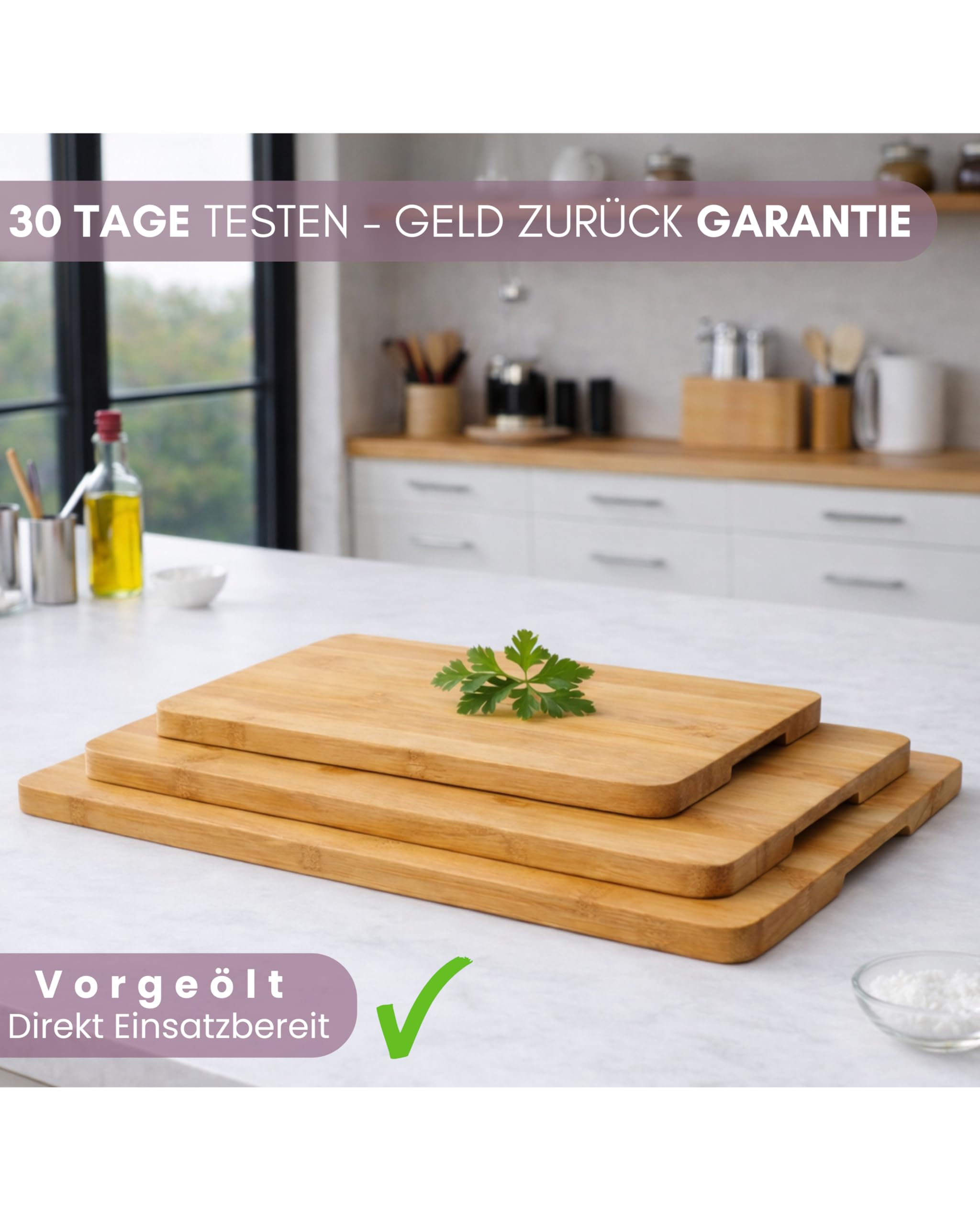 Gutherz® Bambus Schneidebrett aus Holz - 3er Set- Natürlich- ohne Lack | Antibakteriell | 38x25 / 30x20/ 22x15 | Vorgeölt- Sofort Einsatzbereit, Langlebig & Messerfreundlich| Holzbrett 1,5 cm Dick 2