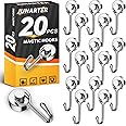 Junarter 20 Pack Strong Magnetic Hooks 25LBS Neodymium Magnet Hooks for Hanging, Heavy Duty Swivel Swing Magnetic Hook, Magnets with Hooks for Kitchen, Fridge, Cruise, Camping, Classroom