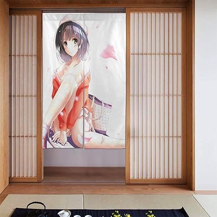 Amazon 冴えない彼女の育てかた 加藤 恵 のれん 玄関 キッチン ロング カーテン 暖簾 間仕切り 断熱 おしゃれ かわいい 目隠し リビング 階段 キャラクター 和風 人気 オシャレ 86 143cm のれん オンライン通販