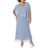J Kara Women's Caplet V-Neck Mock 2 Piece Beaded Dress
