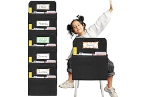 EAONE Chair Pockets for Classrooms Set of 24, Large Capacity Back of Chair Pocket Organizer 18” x 19”, Chair Storage Bag Seat Pockets with DIY Blank Name for Student School Classroom Supplies, Black