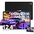 DOOGEE T30 Max Tablet 12.4 Inch 4K, Android 14 Tablet, 20GB RAM + 512GB ROM (2TB TF), Helio G99 Tablets with 10800mAh Battery and 33W Fast Charging, 50MP+20MP TUV Certified, Side Fingerprint, Black