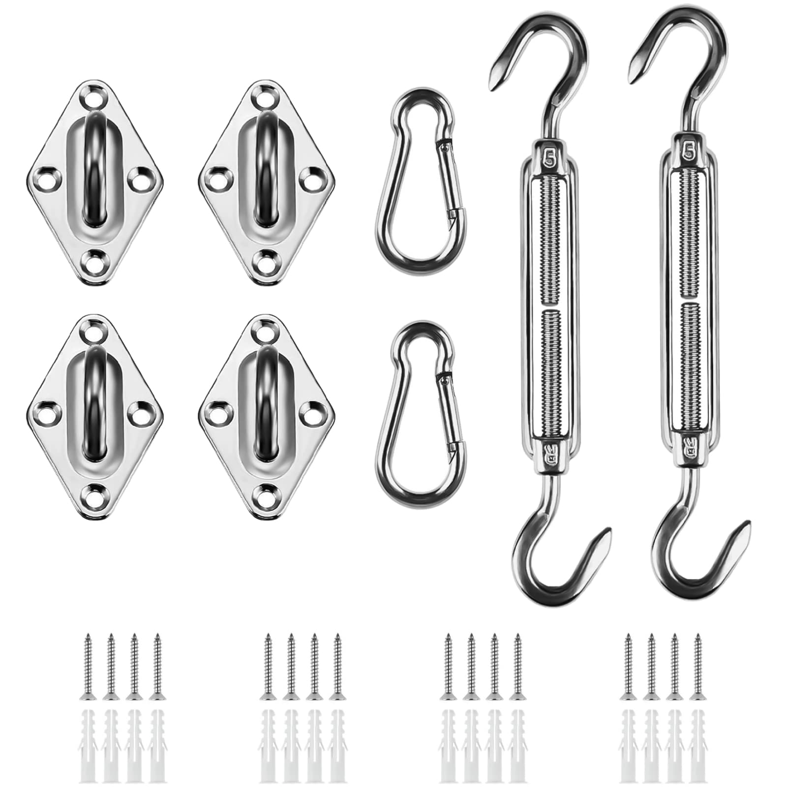 HOMPER Awning Attachment Set, Heavy Duty Sun Shade Sail Stainless Steel Hardware Kit for Garden Triangle and Square, Rectangle, Fixing Accessories (M5 Set B)