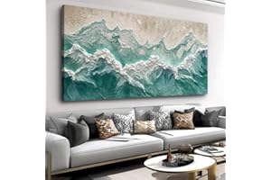 Wall Art Abstract Sea Landscape Painting Seascape Artwork Ocean Waves Art Green and White for Living Room Bedroom Dining Room