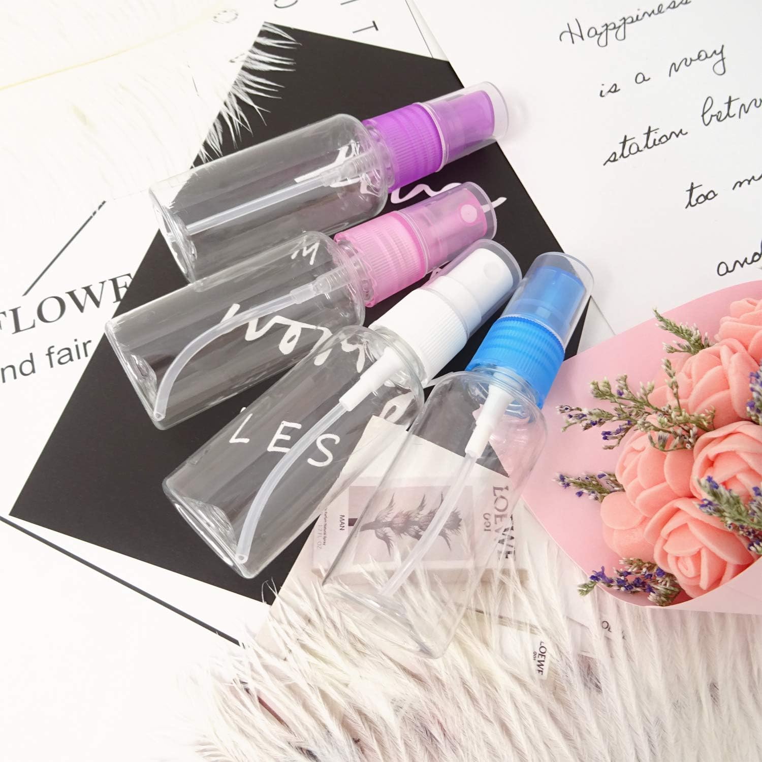 HONBAY 4PCS Portable Refillable Plastic Fine Mist Perfume Spray Bottle Transparent Empty Spray Sprayer Bottle Cosmetic Spray Bottles Transparent Travel Small Bottles (50ML)