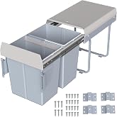 Life Finds 40L Under Counter Pull-Out Dual Trash Can System | Gray, Double Recycling Trash Can with Lid for Cabinet, Sliding Kitchen Waste Bin, LF-POTC2
