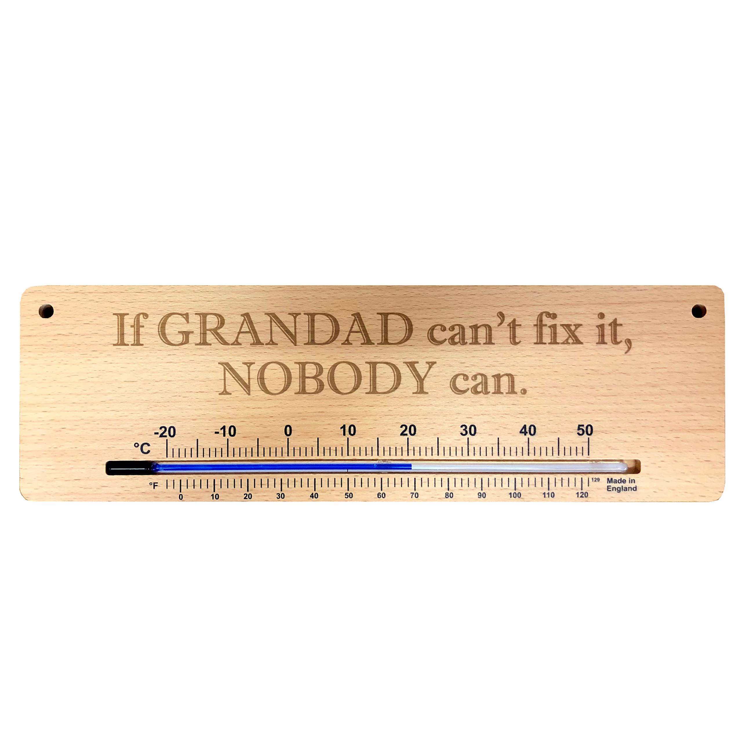 Large 380mm Wooden Greenhouse Thermometer and Sign for Shed, Allotment, Greenhouse - Ideal Gardening Gifts Hanging Plaque and Thermometer Indoor Outdoor (If Grandad Cant Fix It, No One Can)