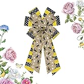 Baby Shower Bows for Wreath, Happy Bee Day Wreath Bows 1st Birthday Bows Black Yellow Farmhouse Craft Bows for Front Door Baby Shower Party Decorations Supplies