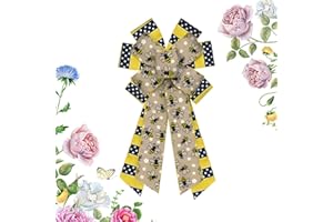 Hying Large Spring Bee Bows for Wreath, Happy Bee Day Wreath Bows First Birthday Bows Black Yellow Farmhouse Craft Bows for Front Door Spring Baby Shower Party Decorations Supplies