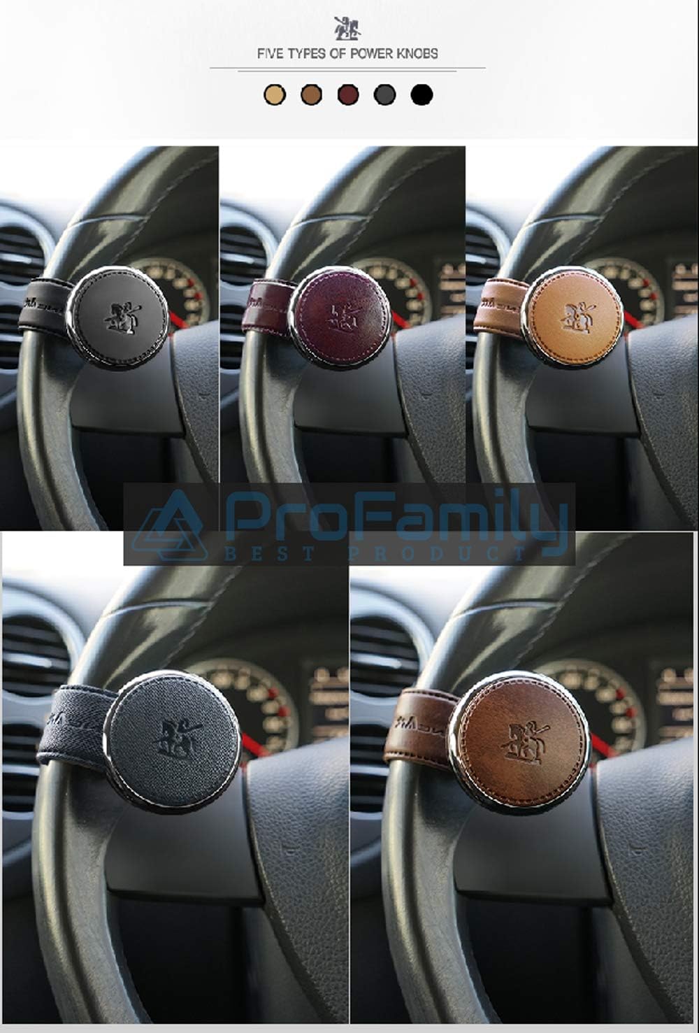 [Leather Power Knob] BLACKSUIT can be mounted on all models Vehicle Handle Spinner Power Handle Spinner Handle Car Accessories luxury Hi-quality Power Handle Steering Wheel Spinner Knob (Black): Automotive