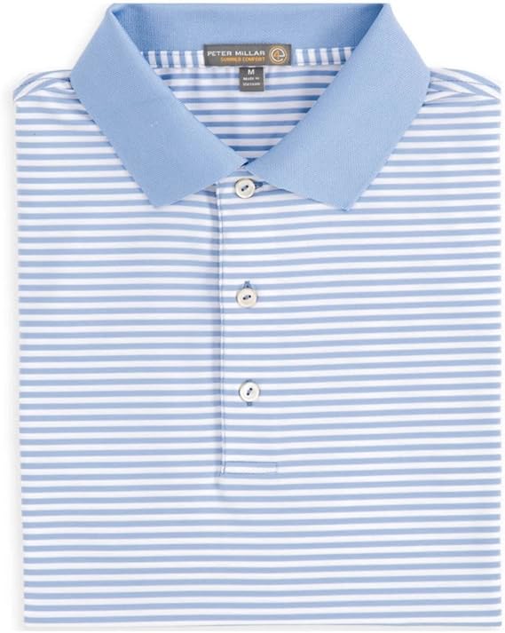 PETER MILLAR 'TORREY PINES' Logo / Knit Collar GOLF POLO SHIRT (Cottage Blue) - S at Amazon Men 