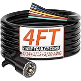 PlugSaf 4FT 7 Way Trailer Plug Heavy Duty 4 FT 4/14+1/12+2/10 AWG 7 Pin Trailer Wiring Harness Cord for Trailers, Campers, Food Trucks, Dining Trucks, Caravans, RVs and Other Towing Vehicles