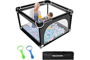 MEICHYUN Baby Playpen for Babies and Toddlers, Play Yards Indoor,Safety Play Yard for Babies with Soft Breathable Mesh,No Gaps Large, Small Baby Playpens(36”×36”,Black)