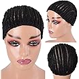 Royota Braided Wig Cap For Crochet Hair Braids Breathable Cornrow Cap for Easier Sew in Weave Hair Glueless Black Cornrow Crochet Wig Cap For Making Wig Tight Fit Medium Size (braided caps,1pc)