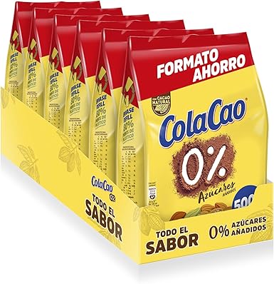 Cola Cao 0% Azúcares Añadidos: con Cacao Natural - 6 Envases de 500 g en Formato Ahorro Refill (3000 gramos): Amazon.es: Alimentación y bebidas
